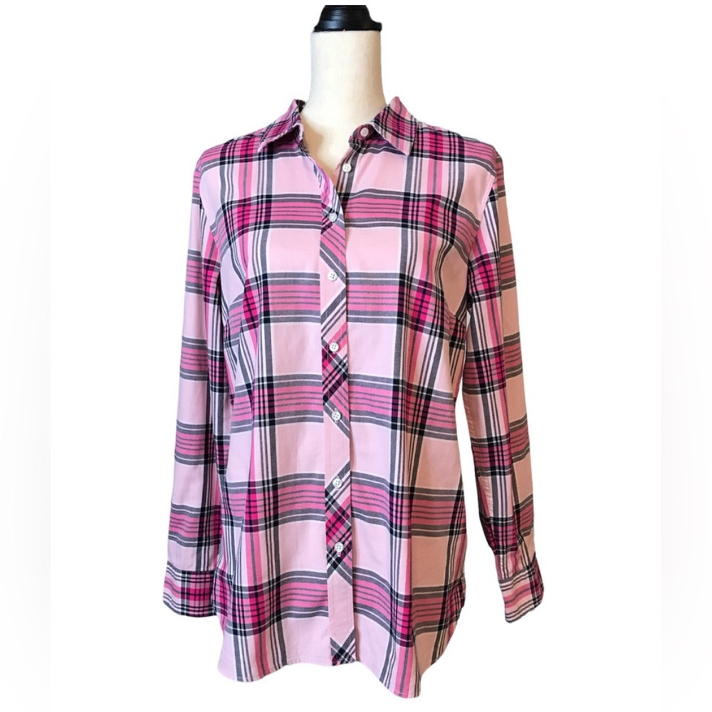 Talbots Button-up Shirt with Pink and Black Plaid, Size Medium